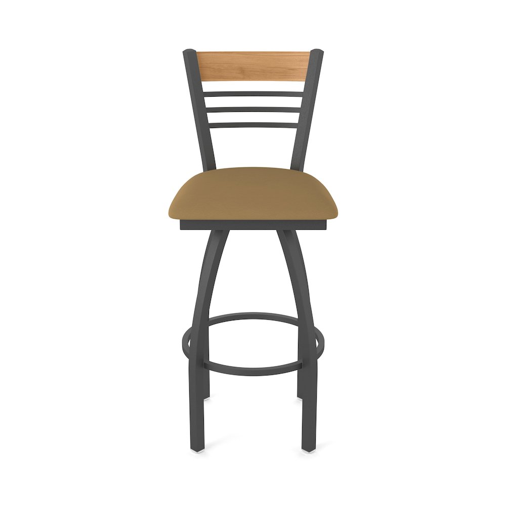 36" Swivel Extra Tall Bar Stool, Pewter Finish, Medium Back, Canter Saddle Seat. Picture 5