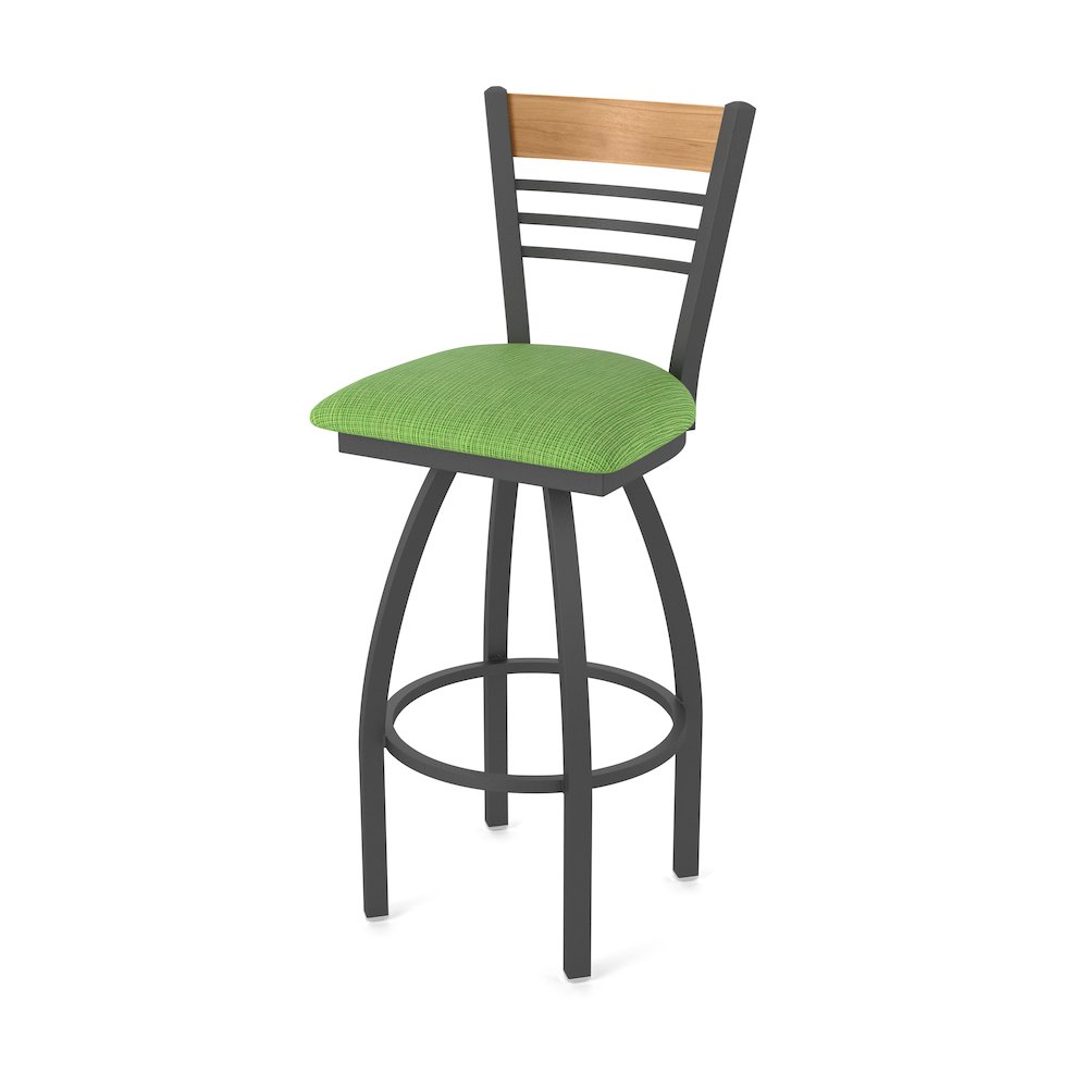 36" Swivel Extra Tall Bar Stool, Pewter Finish, Medium Back, Graph Parrot Seat. Picture 1