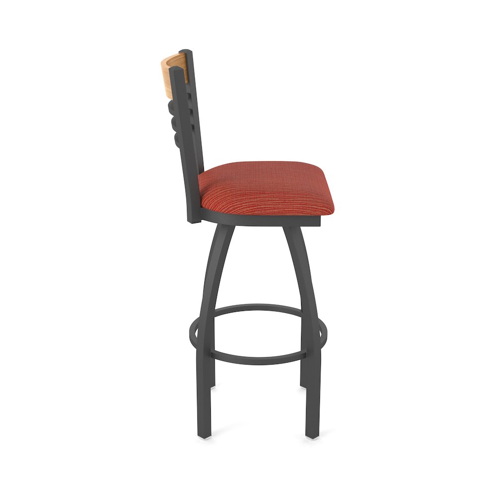 36" Swivel Extra Tall Bar Stool, Pewter Finish, Medium Back, Graph Poppy Seat. Picture 4