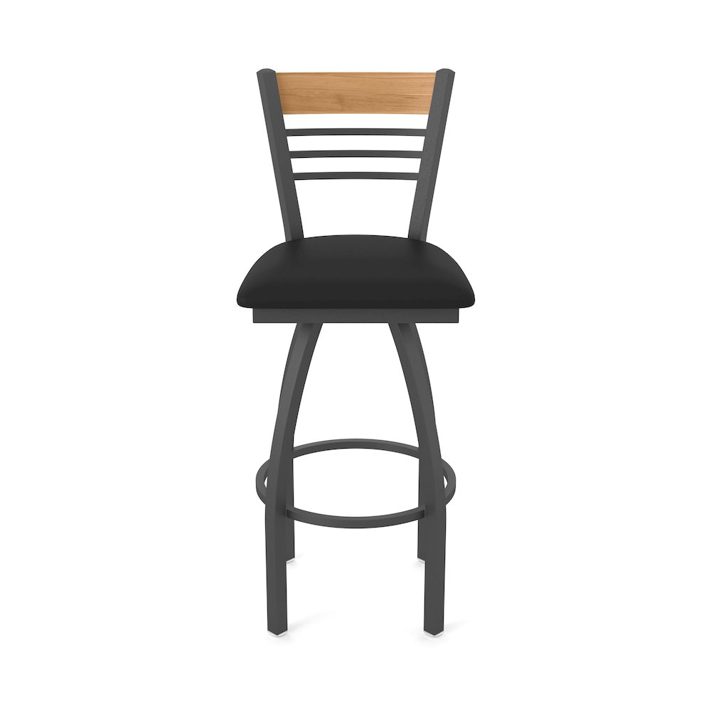 36" Swivel Extra Tall Bar Stool, Pewter Finish, Medium Back, Black Vinyl Seat. Picture 5