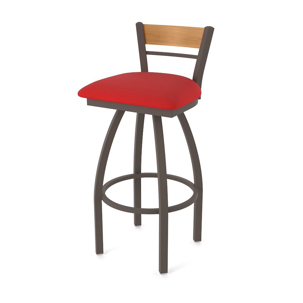 36" Swivel Extra Tall Bar Stool, Bronze Finish, Medium Back, Canter Red Seat. Picture 1