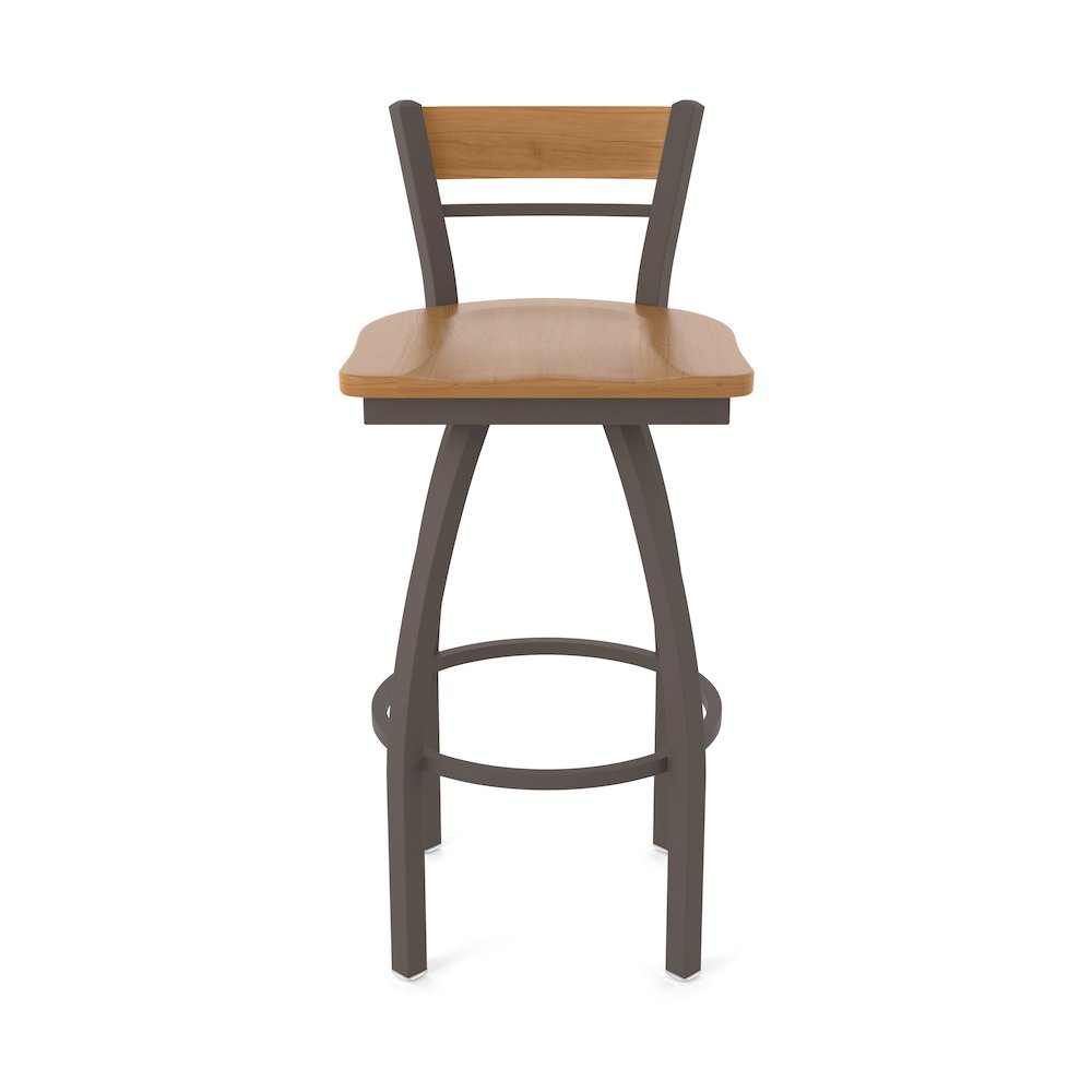 36" Swivel Extra Tall Bar Stool, Bronze Finish, Medium Back, Medium Maple Seat. Picture 5