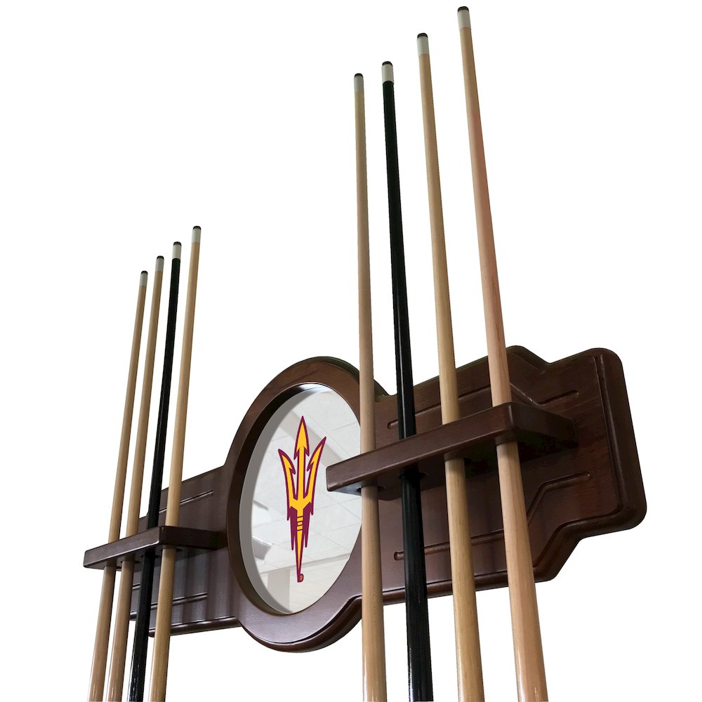 Arizona State Cue Rack in English Tudor Finish with Pitchfork Logo. Picture 2