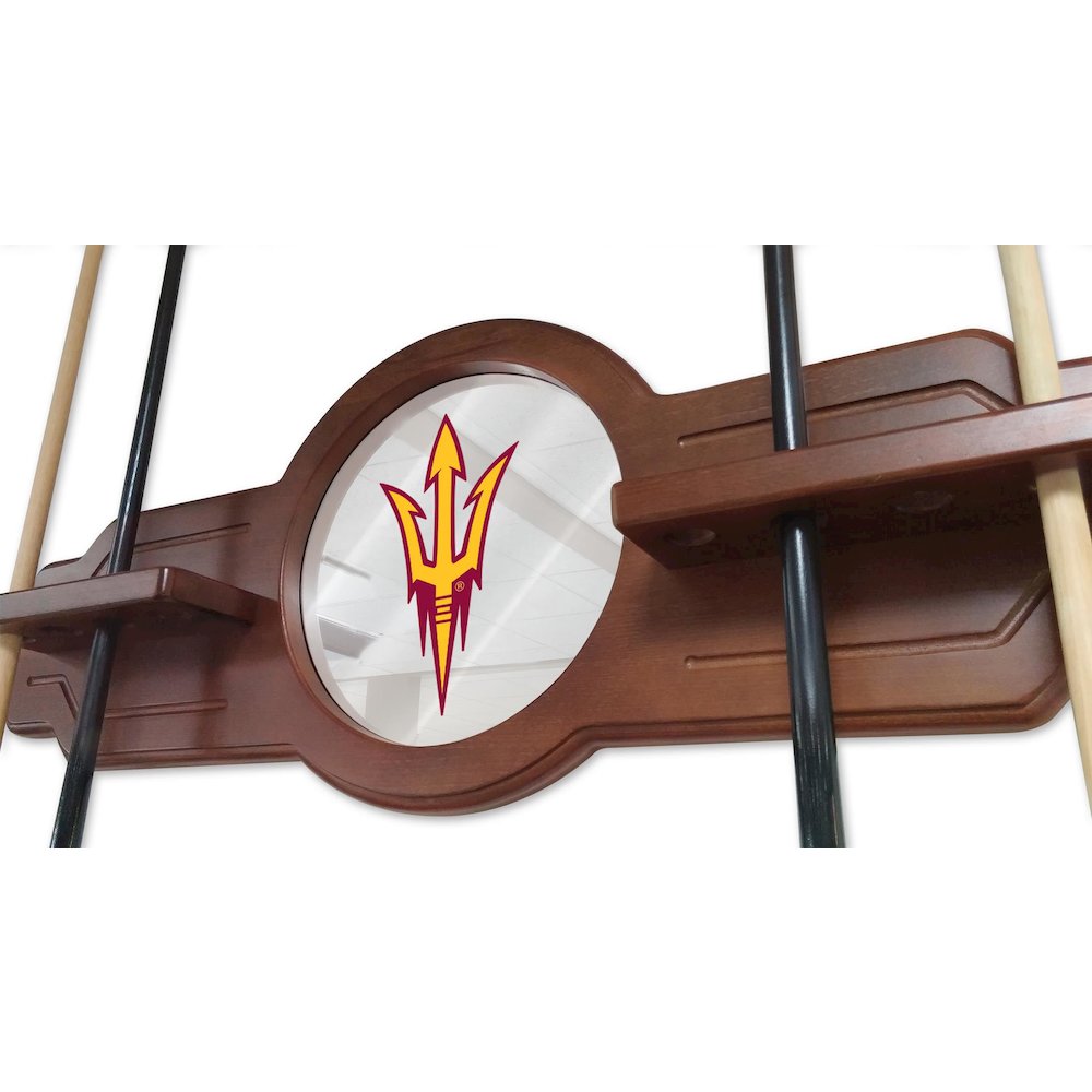Arizona State Cue Rack in English Tudor Finish with Pitchfork Logo. Picture 3