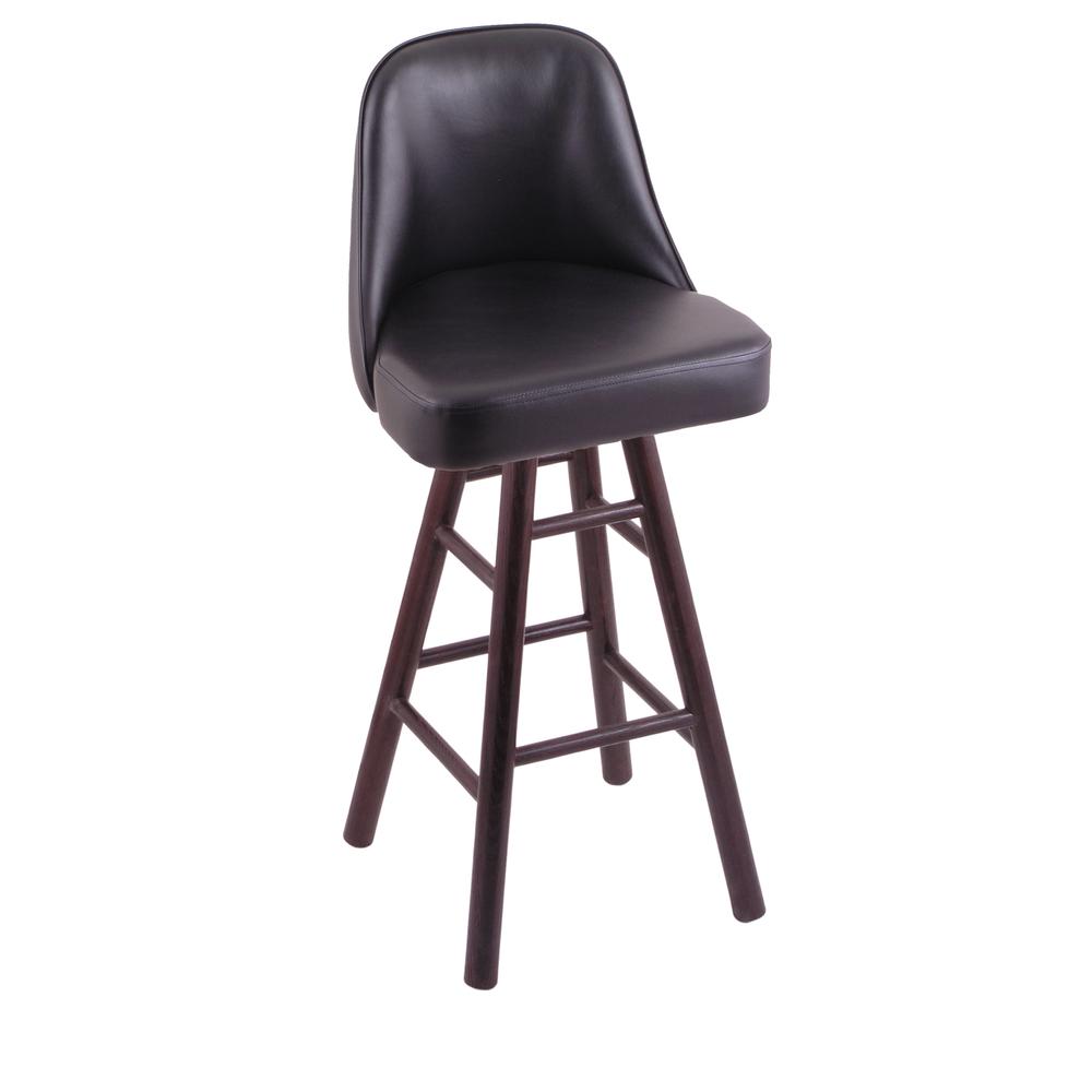 Grizzly 36" Swivel Extra Tall Bar Stool with Smooth Oak Legs, Dark Cherry Finish. Picture 1