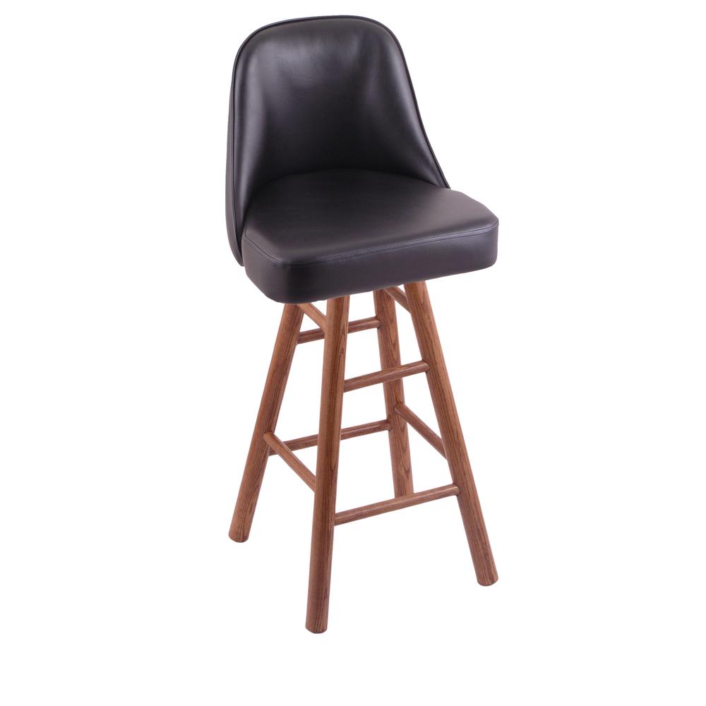 Grizzly 36" Swivel Extra Tall Bar Stool with Smooth Oak Legs, Medium Finish. Picture 1