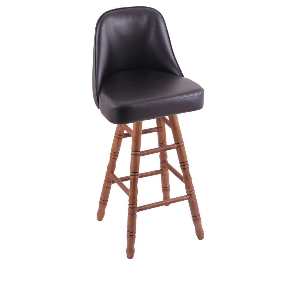 Grizzly 36" Swivel Extra Tall Bar Stool with Turned Oak Legs, Medium Finish. Picture 1