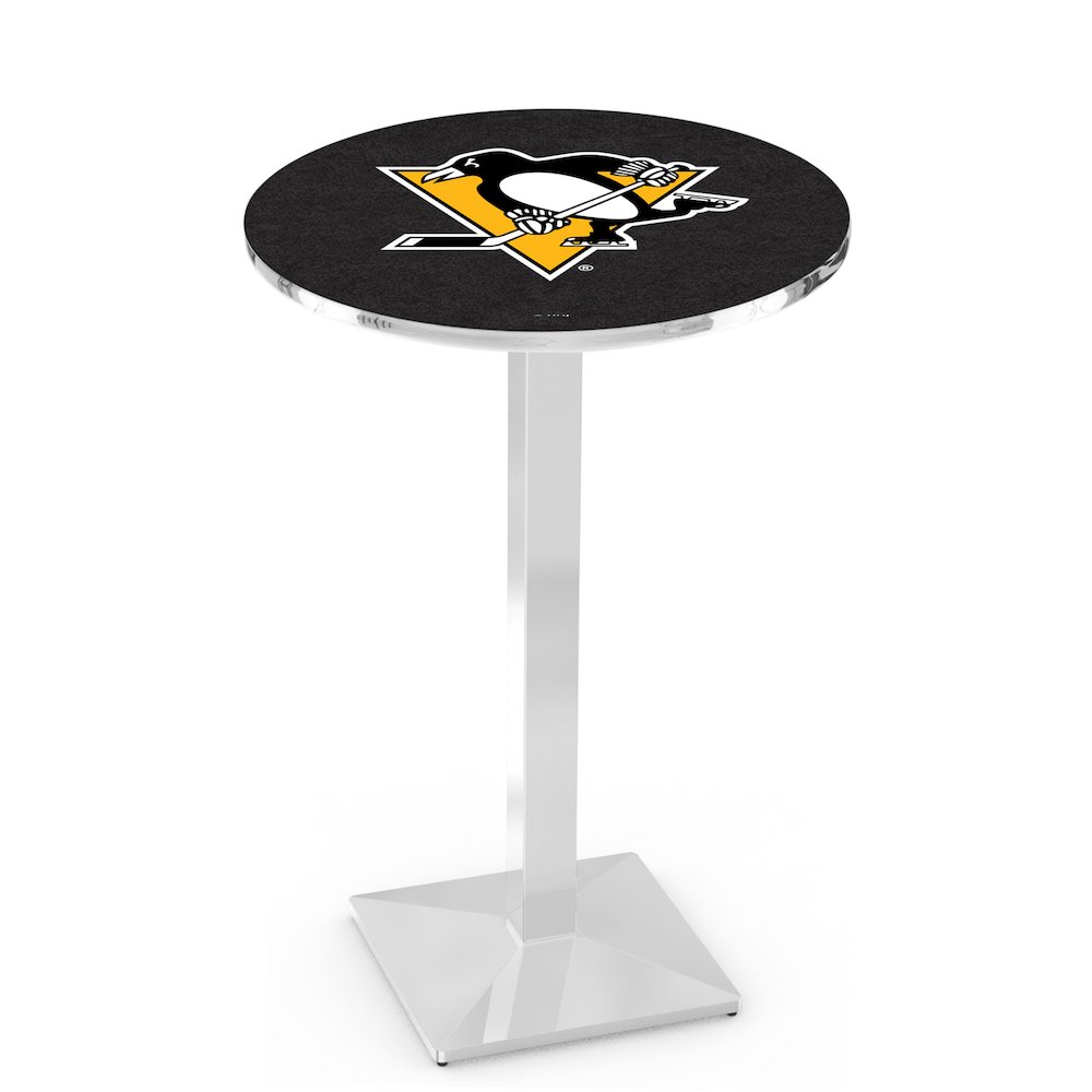 L217 Pittsburgh Penguins 42" Tall - 36" Top Pub Table with Chrome Finish (2224). Picture 1