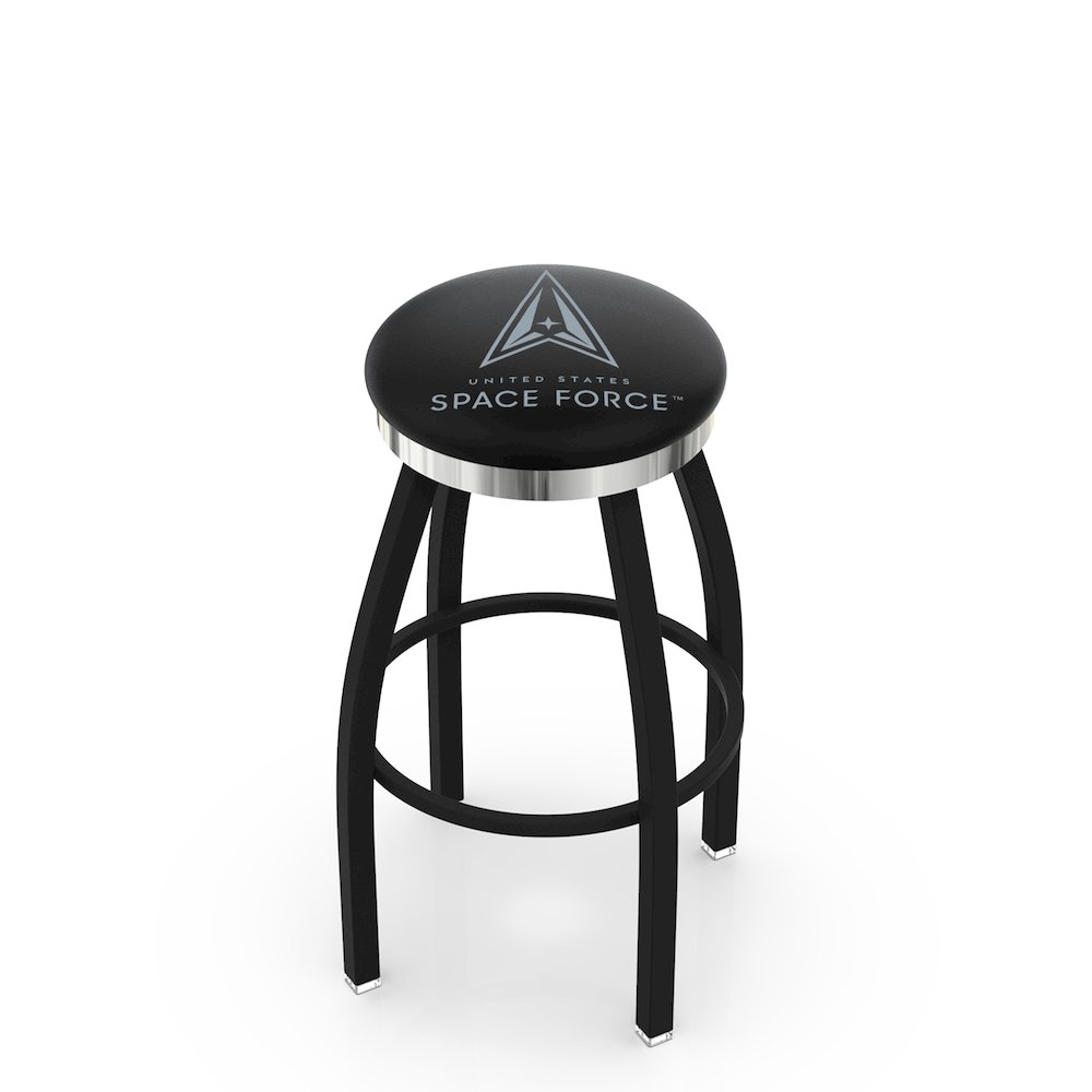 U.S. Space Force 36" Swivel Bar Stool with a Black Wrinkle and Chrome Finish. Picture 1