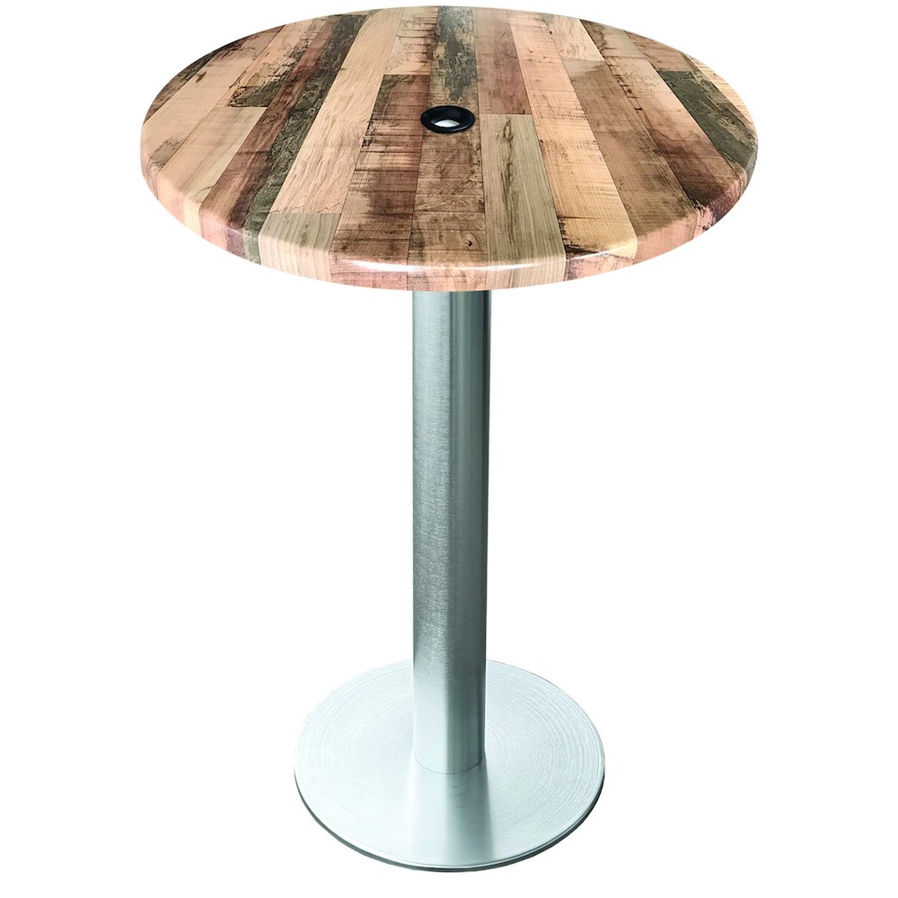 All-Season Table with 36" Diameter Rustic Top with Umbrella Hole. Picture 1