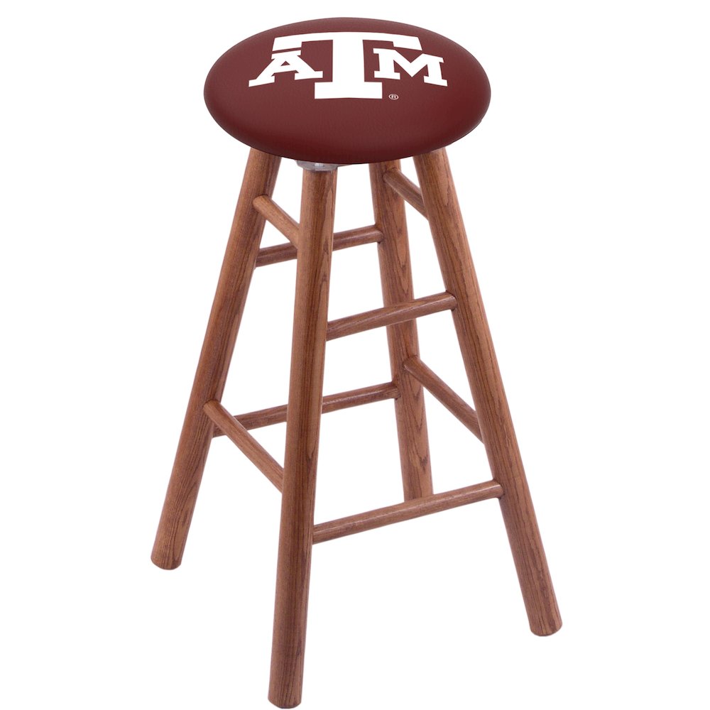 Oak Extra Tall Bar Stool in Medium Finish with Texas A&M Seat. Picture 1