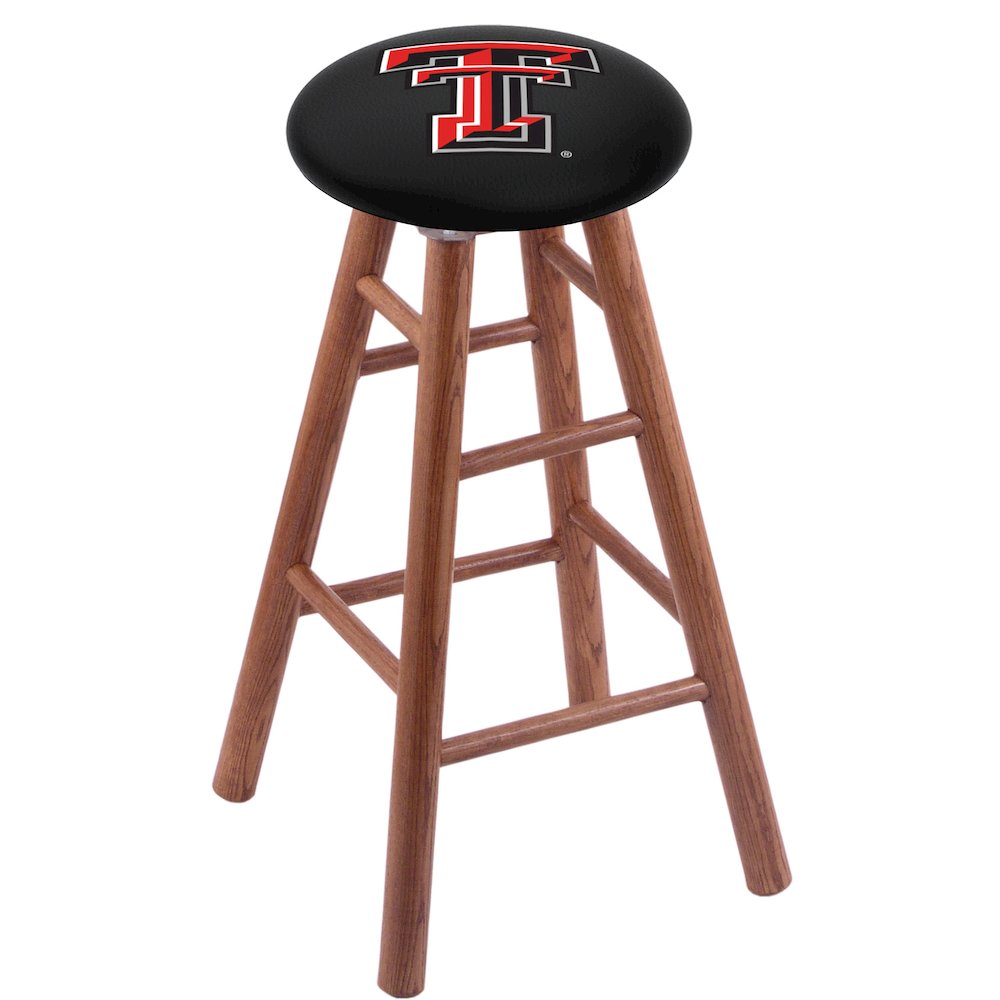 Oak Extra Tall Bar Stool in Medium Finish with Texas Tech Seat. Picture 1
