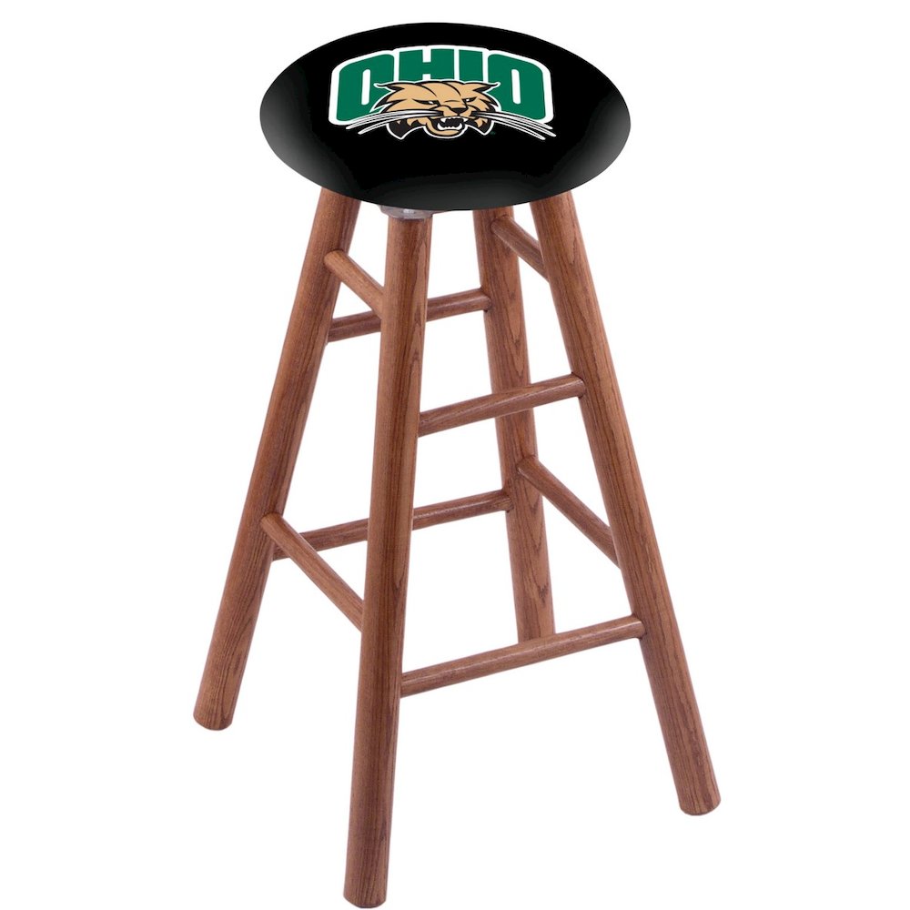 Oak Extra Tall Bar Stool in Medium Finish with Ohio University Seat. Picture 1