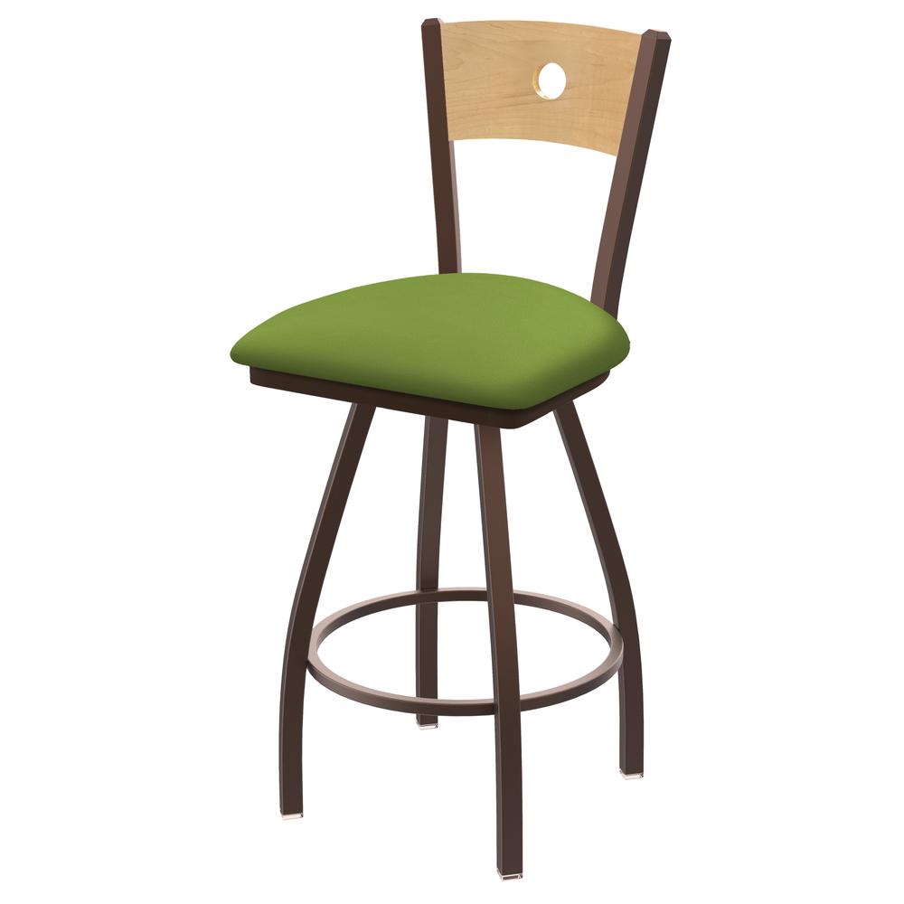 XL 830 Voltaire 36" Swivel Counter Stool with Bronze Finish, Natural Back, and Canter Kiwi Green Seat. Picture 1