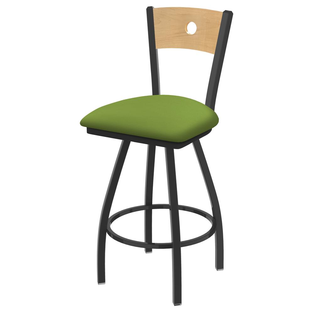 XL 830 Voltaire 36" Swivel Counter Stool with Pewter Finish, Natural Back, and Canter Kiwi Green Seat. Picture 1