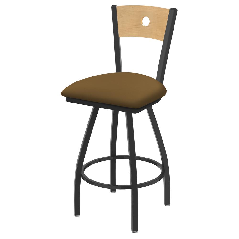 XL 830 Voltaire 36" Swivel Counter Stool with Pewter Finish, Natural Back, and Canter Saddle Seat. Picture 1