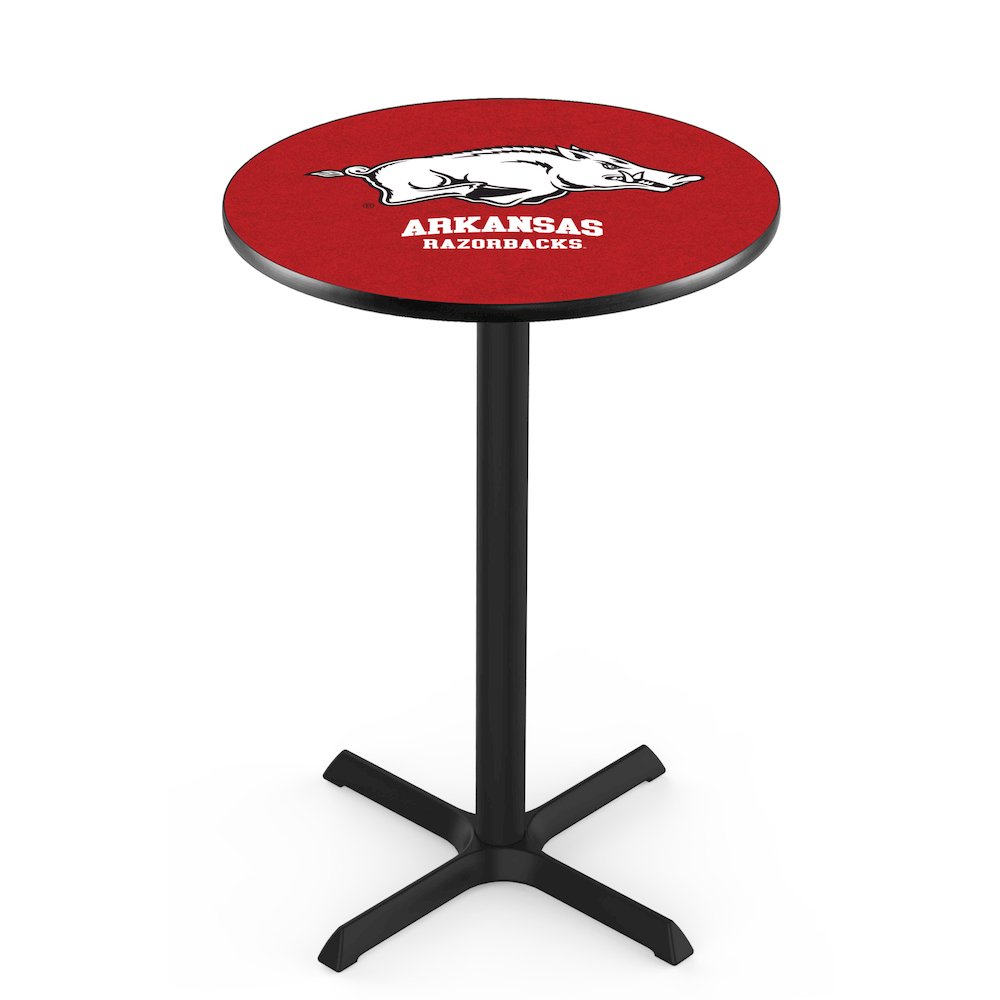 L211 University of Arkansas 42" Tall - 36" Top Pub Table with Black Wrinkle Finish. Picture 1