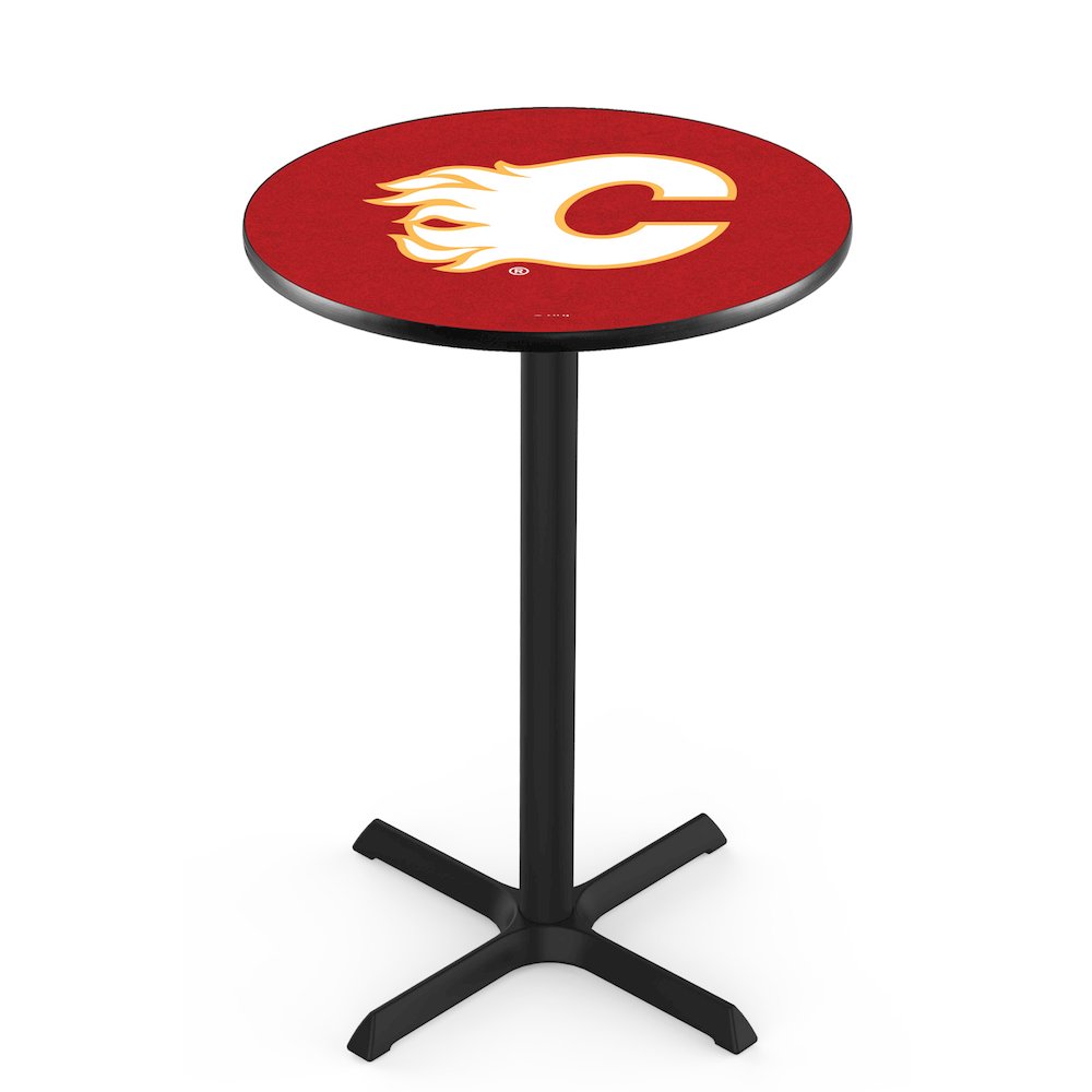 L211 Calgary Flames 42' Tall - 36' Top Pub Table w/ Black Wrinkle Finish (6158). Picture 1