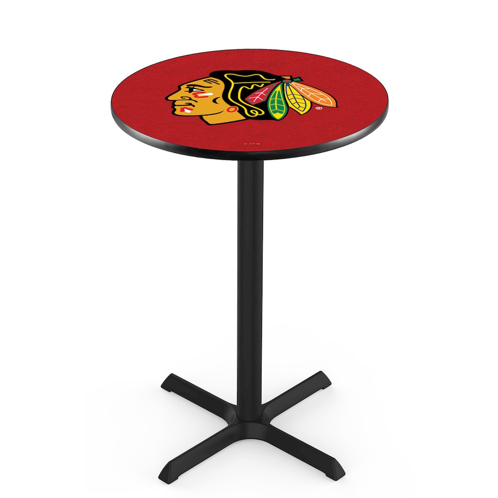 L211 Chicago Blackhawks (Red Background) 42' Tall - 36' Top Pub Table w/ Black Wrinkle Finish (6233). Picture 1