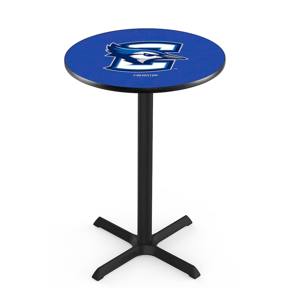 L211 Creighton University 42" Tall - 36" Top Pub Table with Black Wrinkle Finish. Picture 1