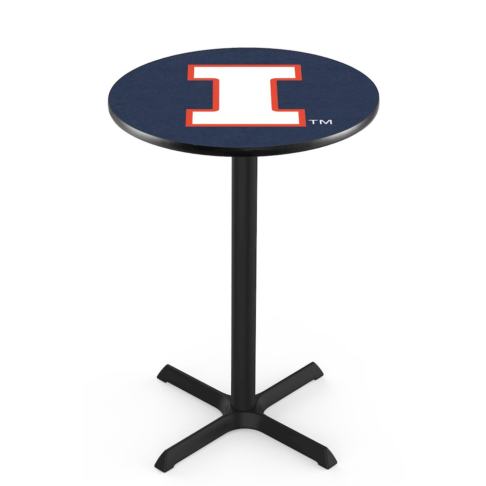 L211 University of Illinois 42" Tall - 36" Top Pub Table with Black Wrinkle Finish. Picture 1