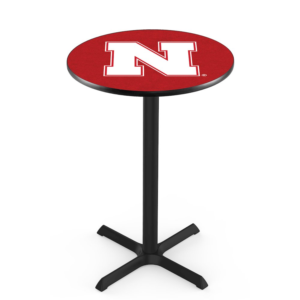 L211 University of Nebraska 42" Tall - 36" Top Pub Table with Black Wrinkle Finish. Picture 1