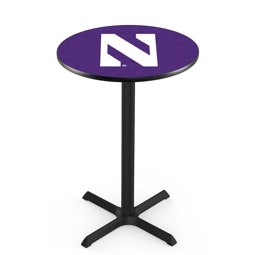 L211 Northwestern University 42" Tall - 36" Top Pub Table with Black Wrinkle Finish. Picture 1