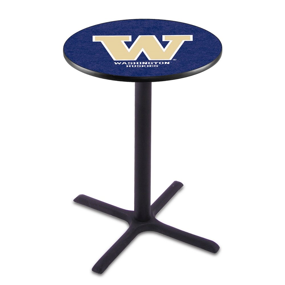 L211 University of Washington 42" Tall - 36" Top Pub Table with Black Wrinkle Finish. Picture 1