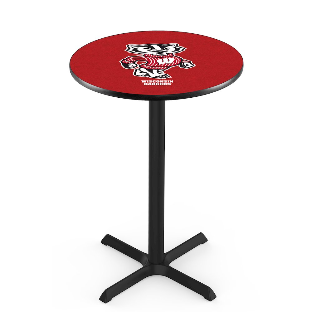 L211 University of Wisconsin (Badger)  42" Tall - 36" Top Pub Table with Black Wrinkle Finish. Picture 1