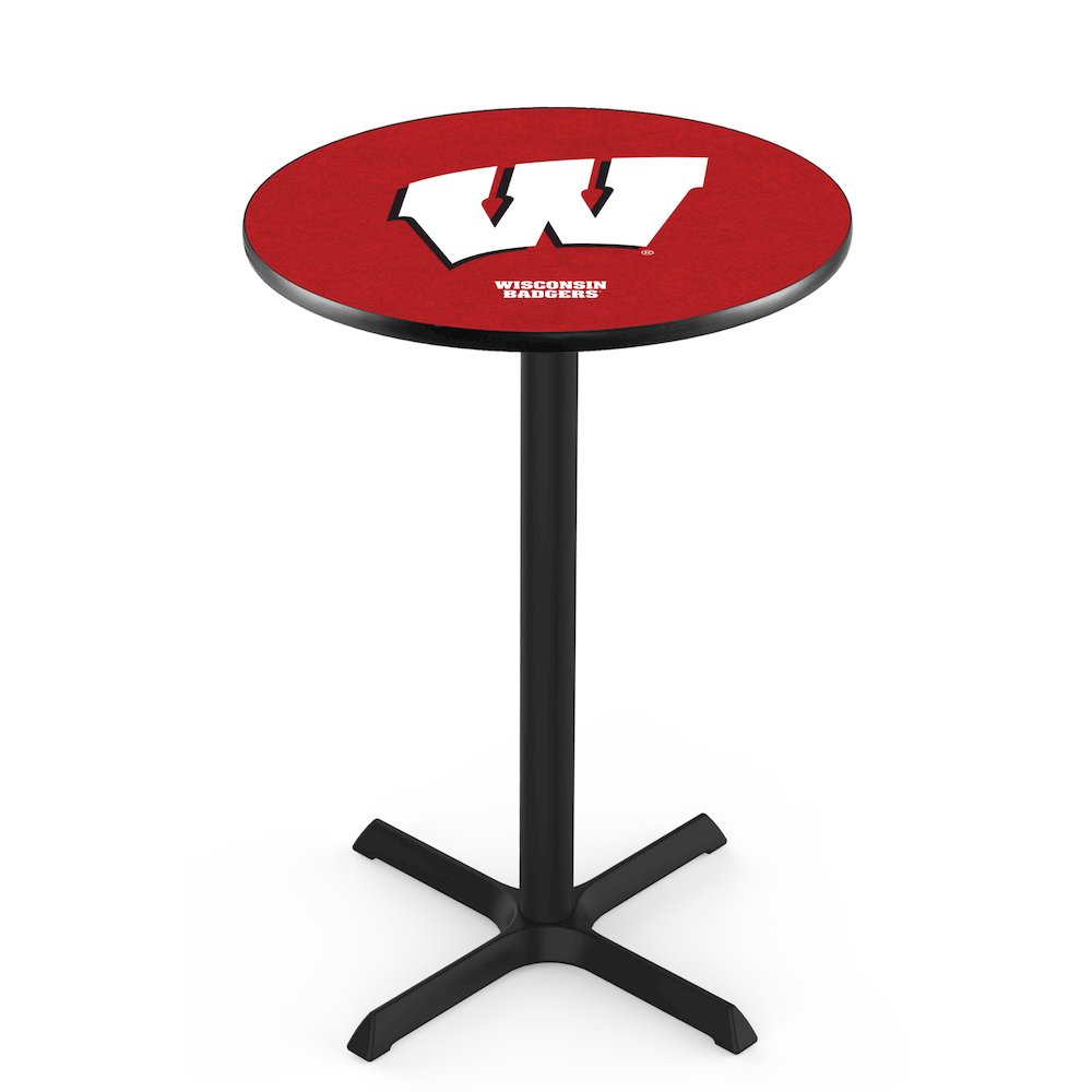 L211 University of Wisconsin (W)  42" Tall - 36" Top Pub Table with Black Wrinkle Finish. Picture 1