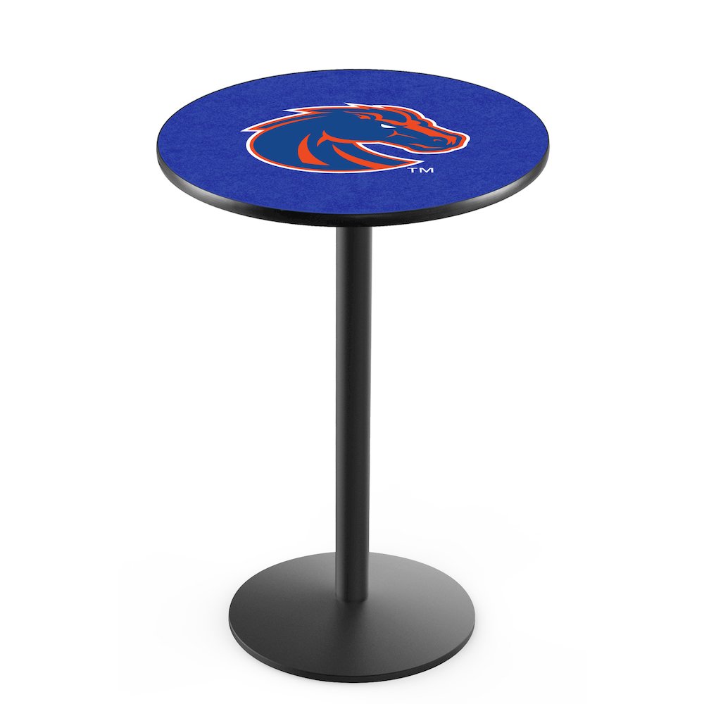 L214 Boise State University 42" Tall - 36" Top Pub Table with Black Wrinkle Finish. Picture 1