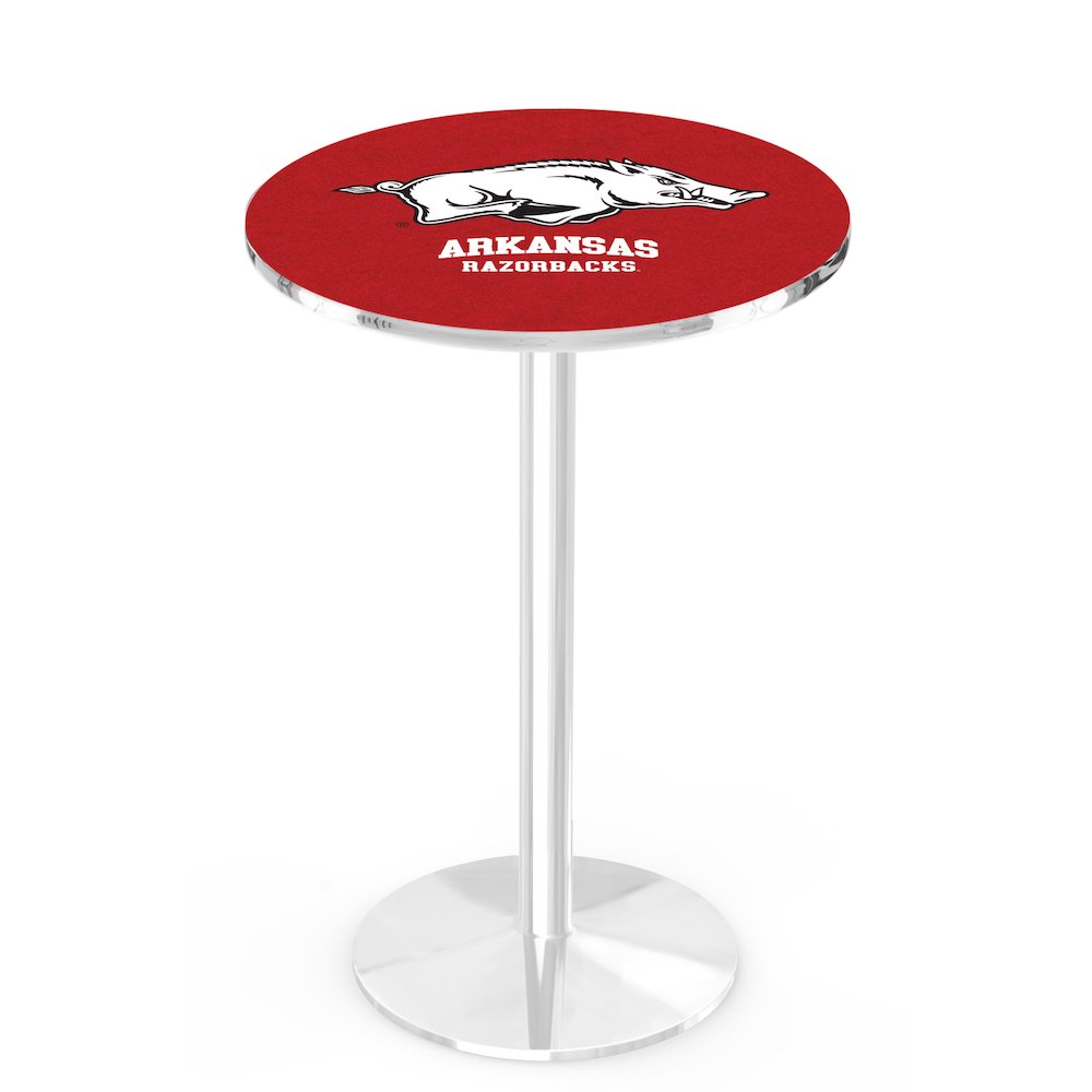 L214 University of Arkansas 42' Tall - 36' Top Pub Table w/ Chrome Finish. Picture 1