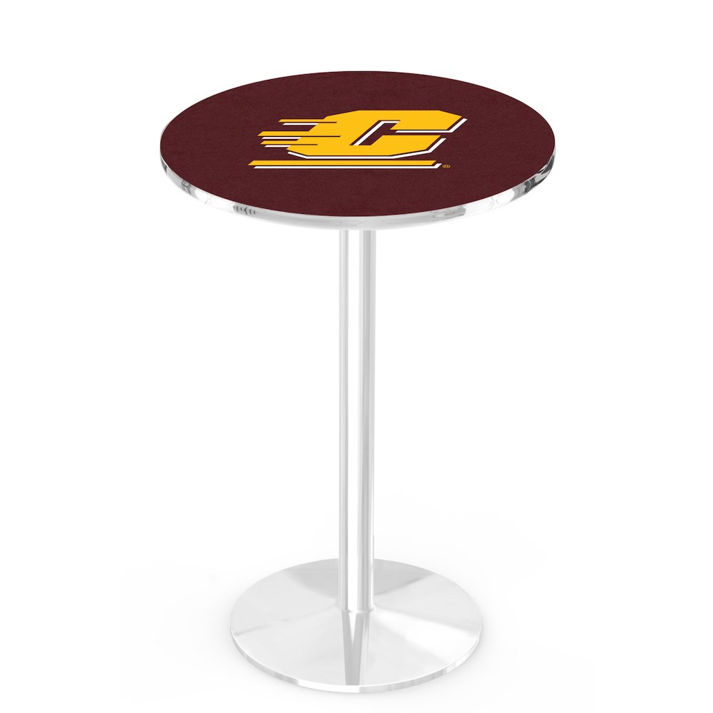 L214 Central Michigan University 42' Tall - 36' Top Pub Table w/ Chrome Finish. Picture 1
