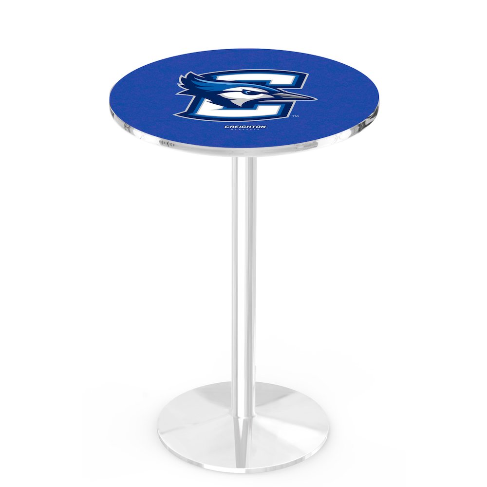 L214 Creighton University 42' Tall - 36' Top Pub Table w/ Chrome Finish. Picture 1
