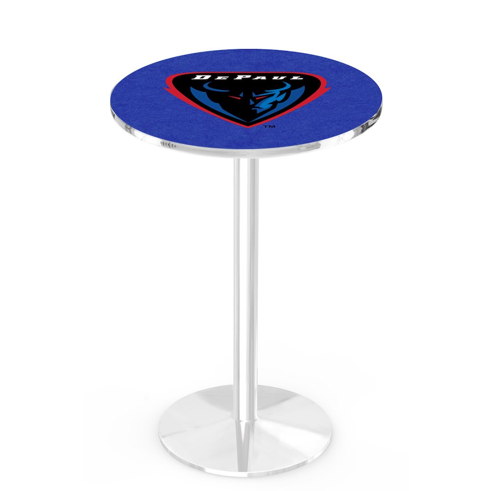 L214 DePaul University 42" Tall - 36" Top Pub Table with Chrome Finish. Picture 1