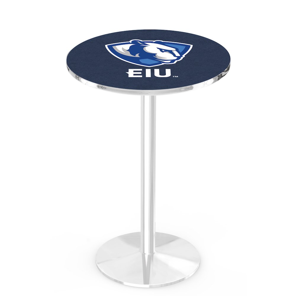 L214 Eastern Illinois University 42" Tall - 36" Top Pub Table with Chrome Finish. Picture 1