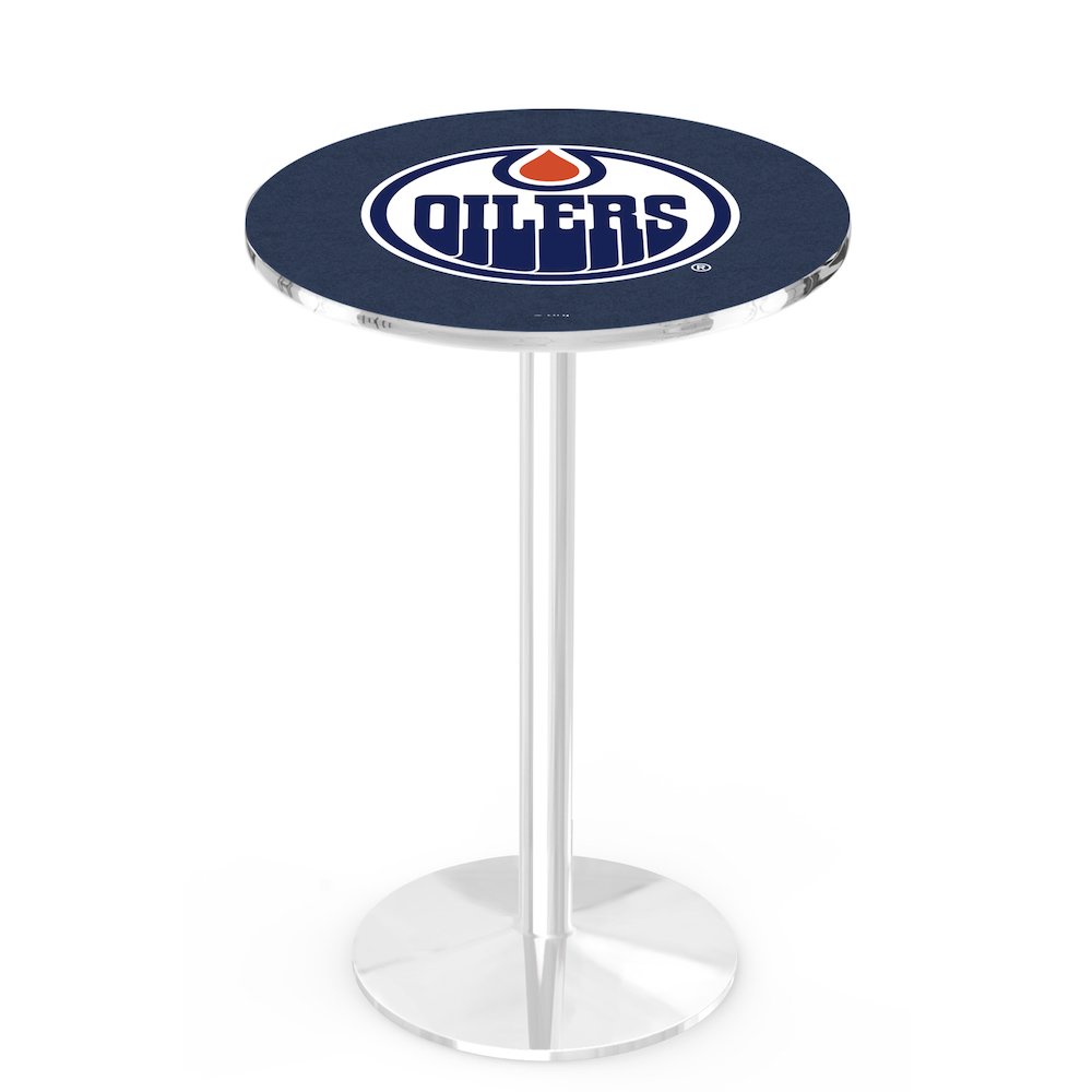 L214 Edmonton Oilers 42" Tall - 36" Top Pub Table with Chrome Finish (2348). Picture 1