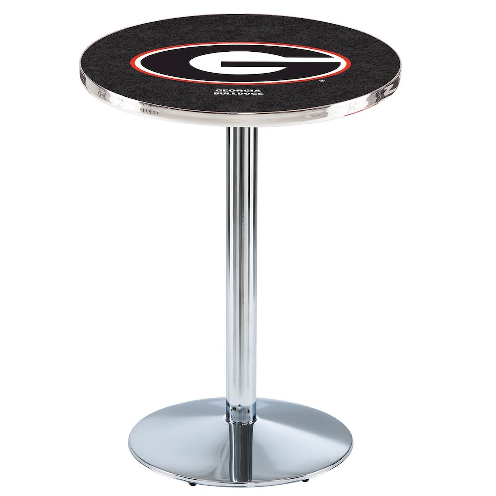 L214 University of Georgia (G)  42' Tall - 36' Top Pub Table w/ Chrome Finish. Picture 1