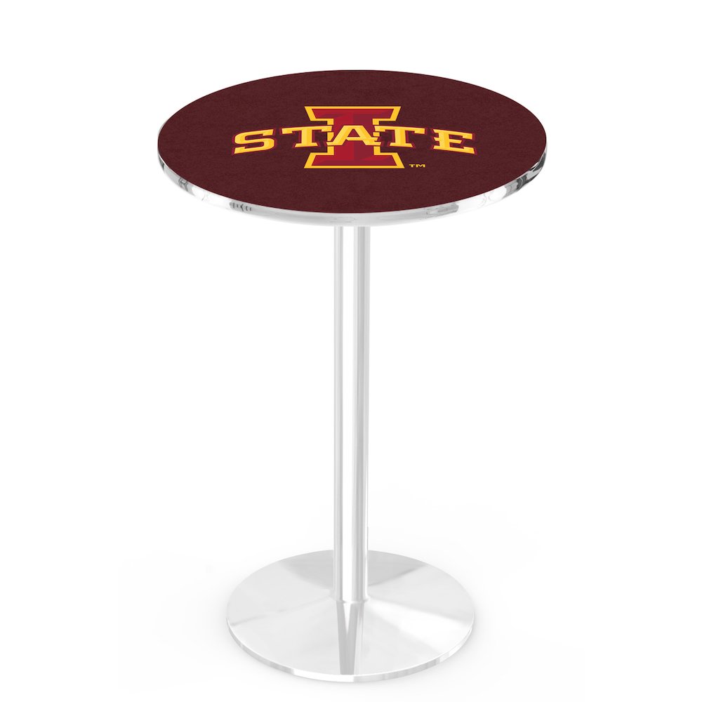 L214 Iowa State University 42" Tall - 36" Top Pub Table with Chrome Finish. Picture 1