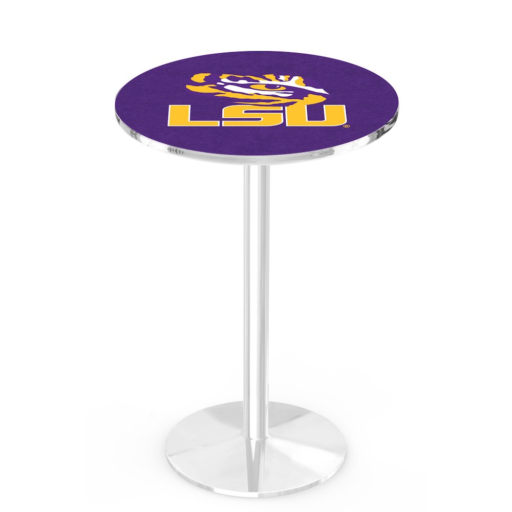 L214 Louisiana State University 42' Tall - 36' Top Pub Table w/ Chrome Finish. Picture 1