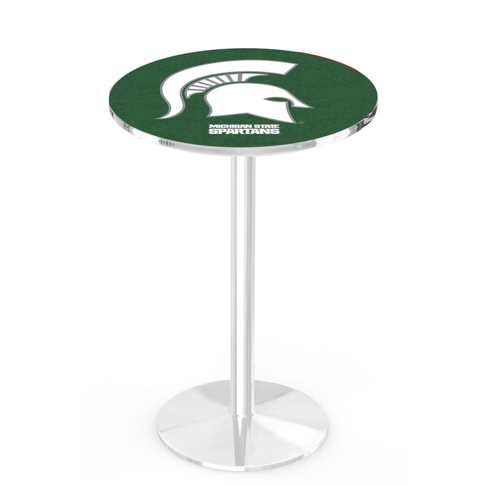 L214 Michigan State University 42' Tall - 36' Top Pub Table w/ Chrome Finish. Picture 1