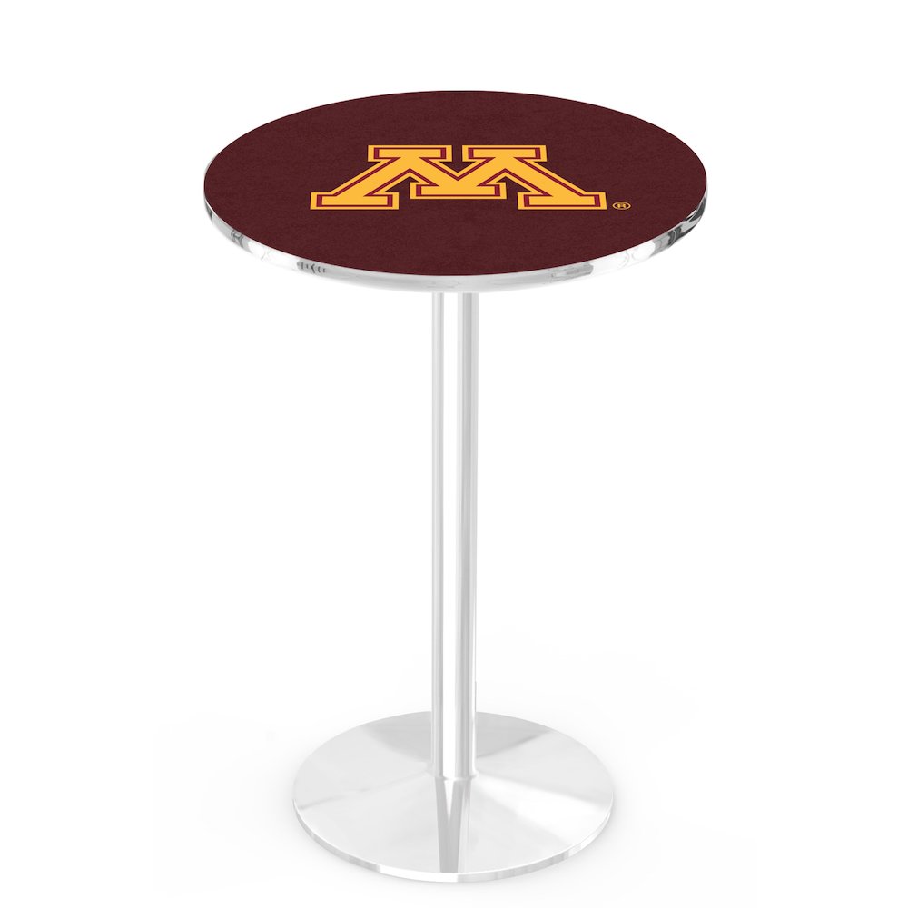 L214 University of Minnesota 42' Tall - 36' Top Pub Table w/ Chrome Finish. Picture 1