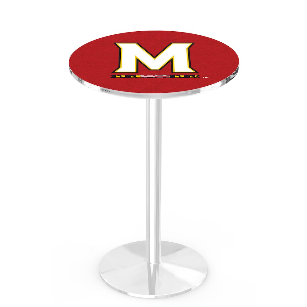 L214 University of Maryland 42' Tall - 36' Top Pub Table w/ Chrome Finish. Picture 1