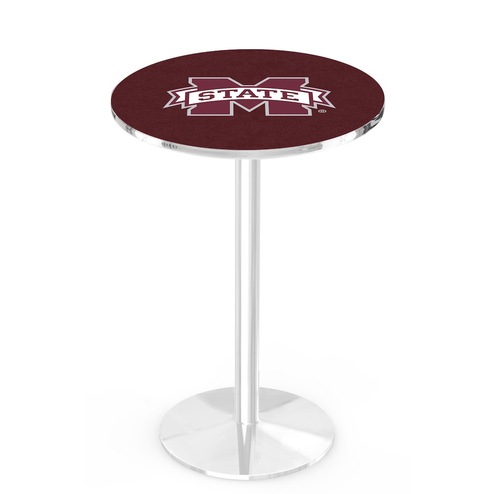 L214 Mississippi State University 42' Tall - 36' Top Pub Table w/ Chrome Finish. Picture 1