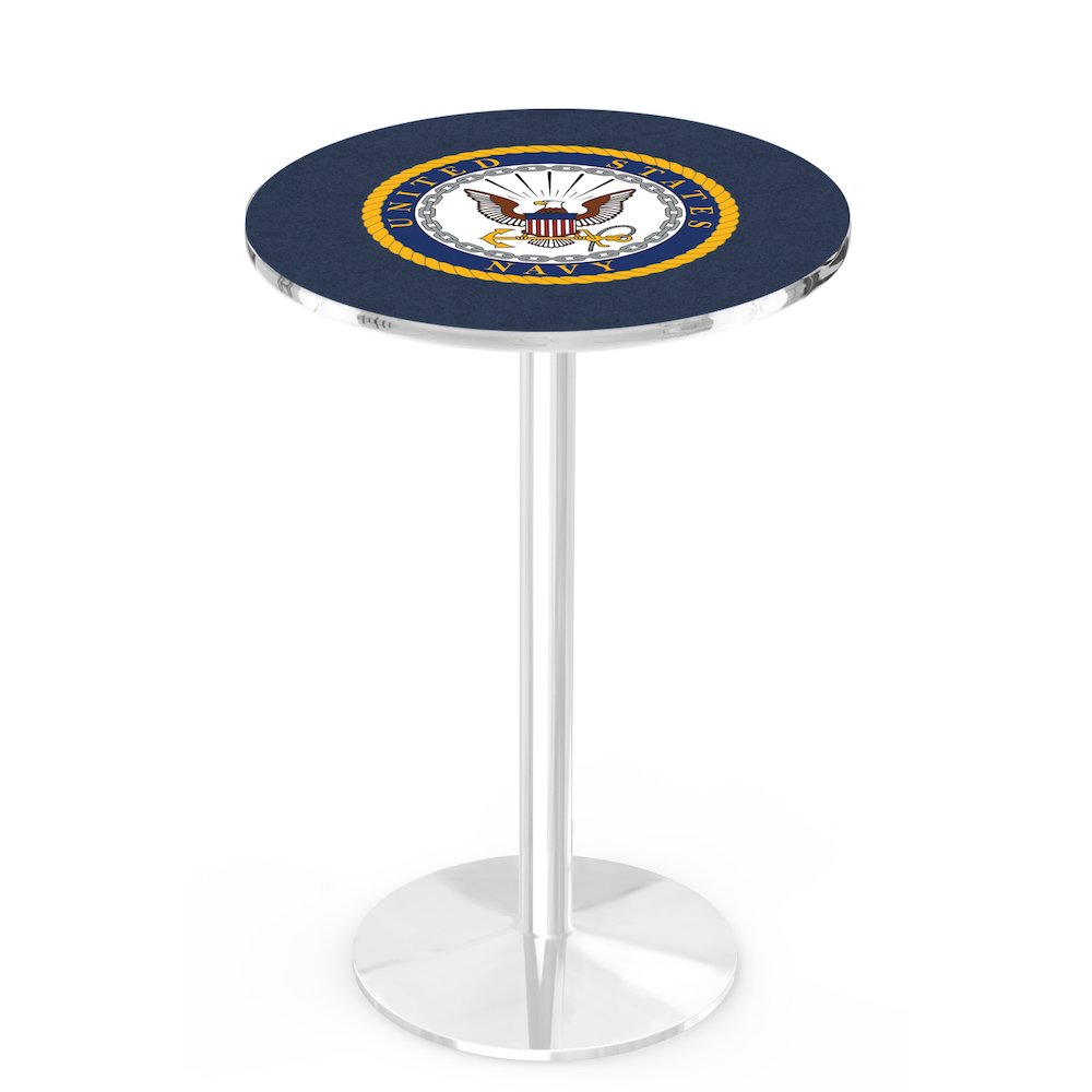 L214 United States Navy 42' Tall - 36' Top Pub Table w/ Chrome Finish. Picture 1