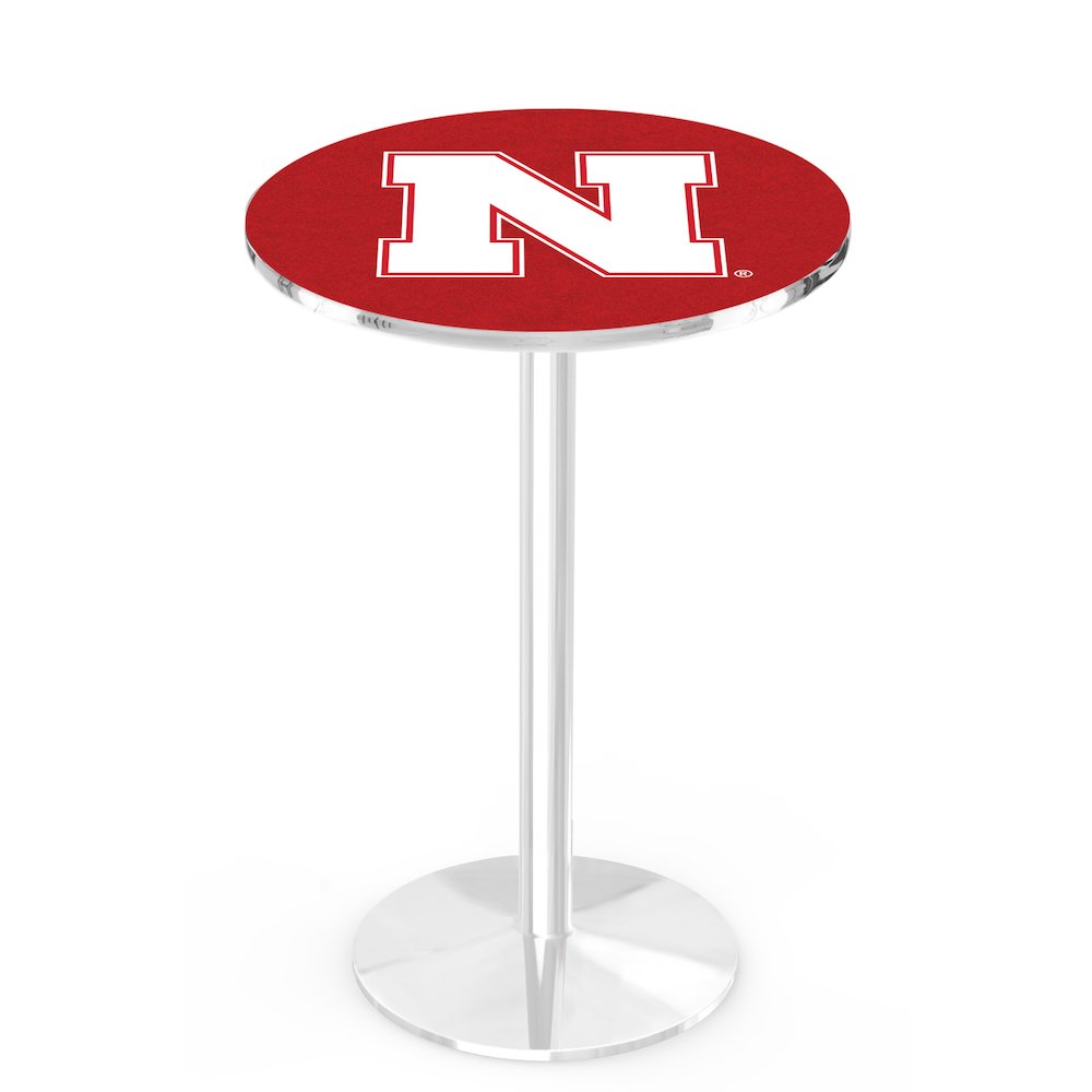 L214 University of Nebraska 42' Tall - 36' Top Pub Table w/ Chrome Finish. Picture 1