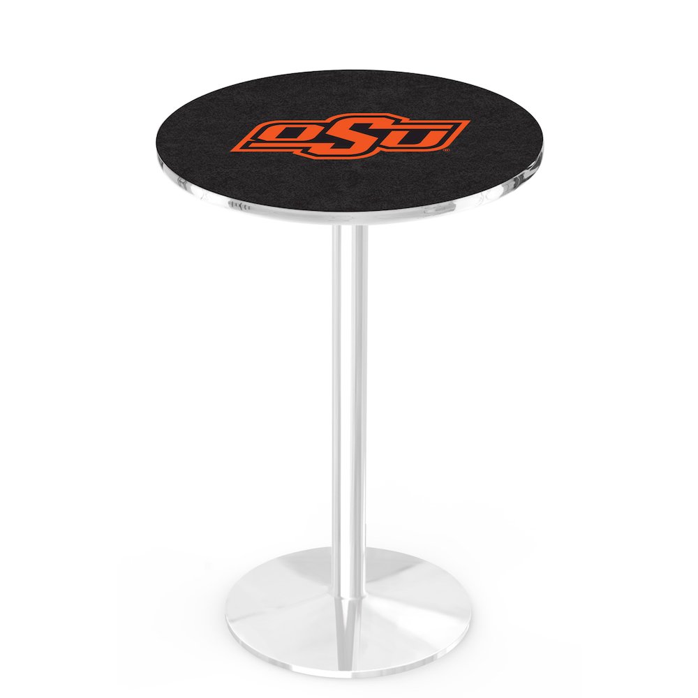 L214 Oklahoma State University 42" Tall - 36" Top Pub Table with Chrome Finish. Picture 1