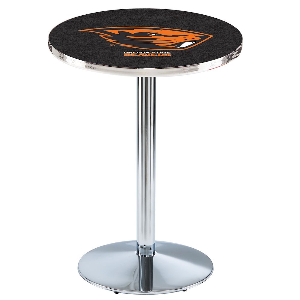 L214 Oregon State University 42' Tall - 36' Top Pub Table w/ Chrome Finish. Picture 1