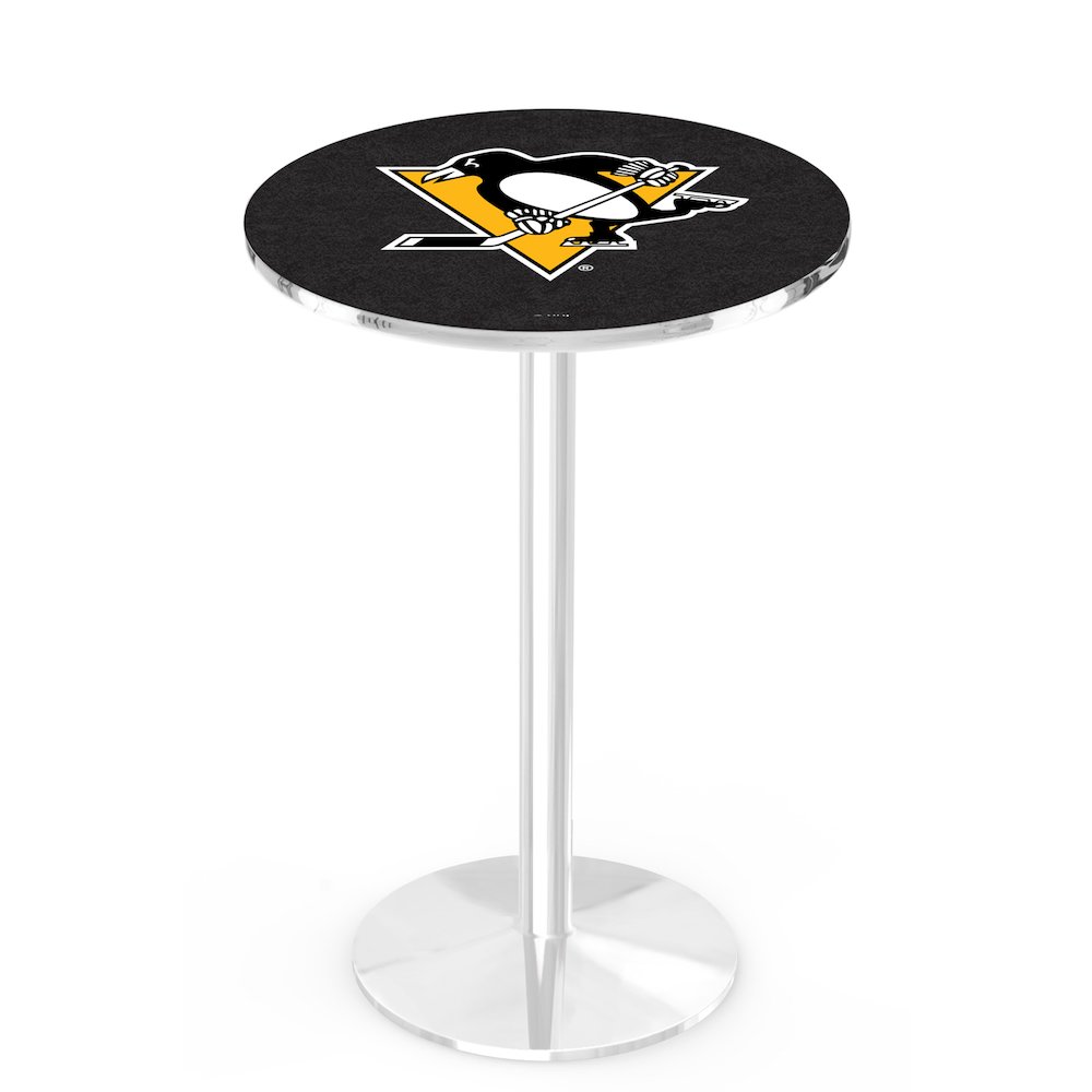 L214 Pittsburgh Penguins 42" Tall - 36" Top Pub Table with Chrome Finish (3147). Picture 1