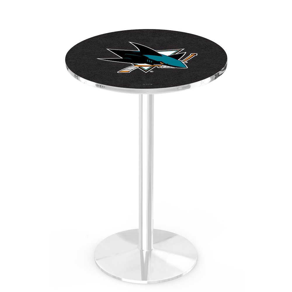 L214 San Jose Sharks 42" Tall - 36" Top Pub Table with Chrome Finish (3208). Picture 1